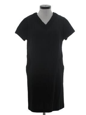 Vintage 1960s Black Shift Cocktail Dress Lace Trim Pocket Mid Length Home Sewn